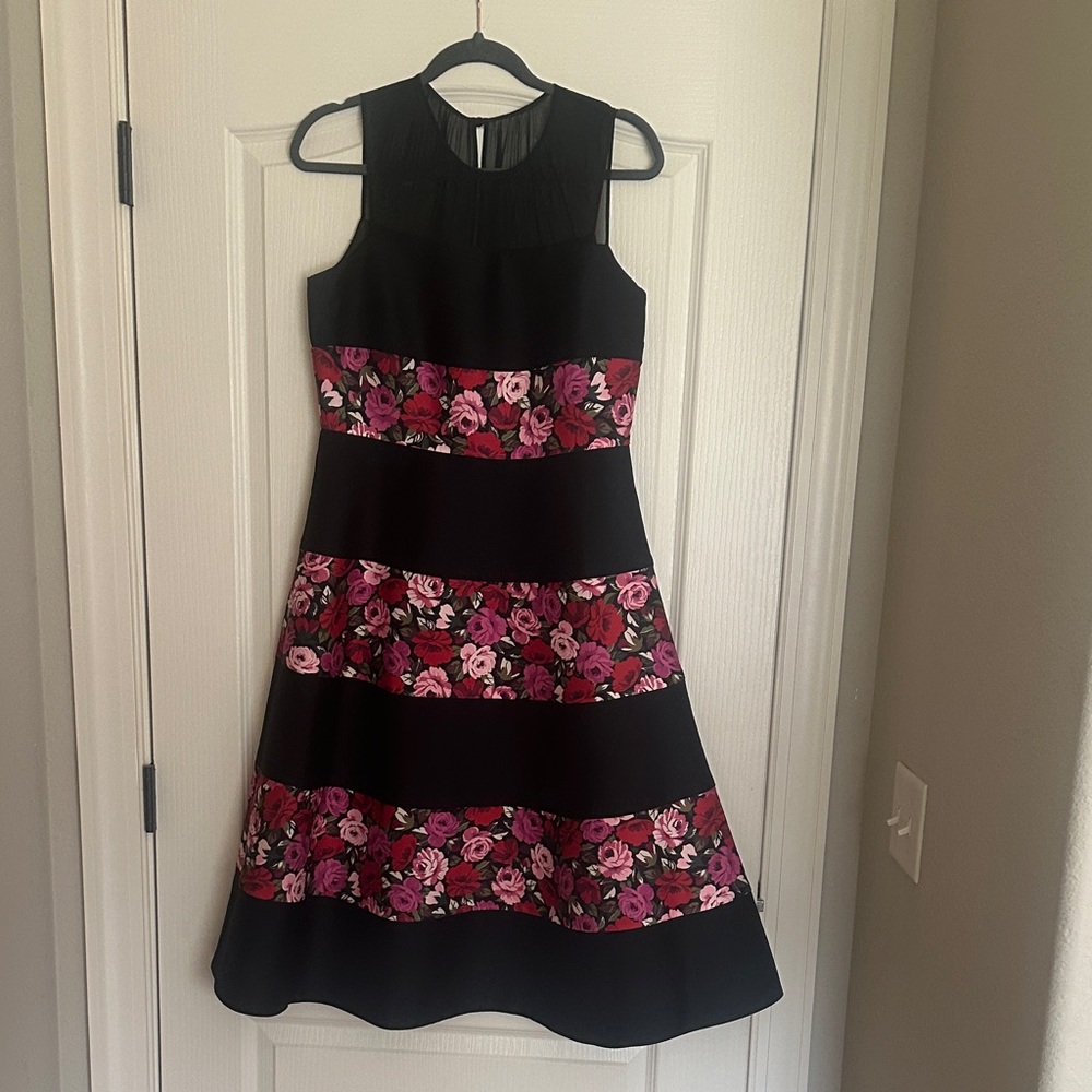 Kate Spade Madison Ave Collection Black and Pink Floral Midi Dress